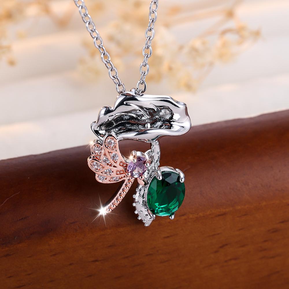 Collier pendentif feuille de lotus libellule mode pour femmes colliers créatifs en cristal vert collier ras du cou bijoux cadeau