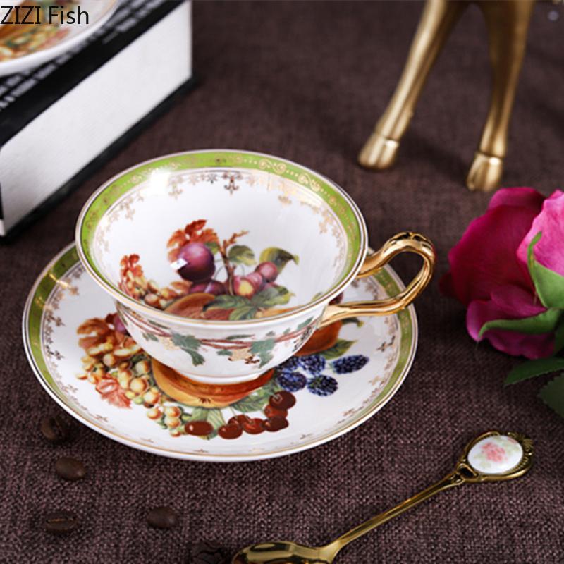 Rural Fruits Pattern Ceramic Cup&saucer Dining Table Coffee Cup Gold-plated Milk Mugs Afternoon Tea Teacup Fruit Juice Container