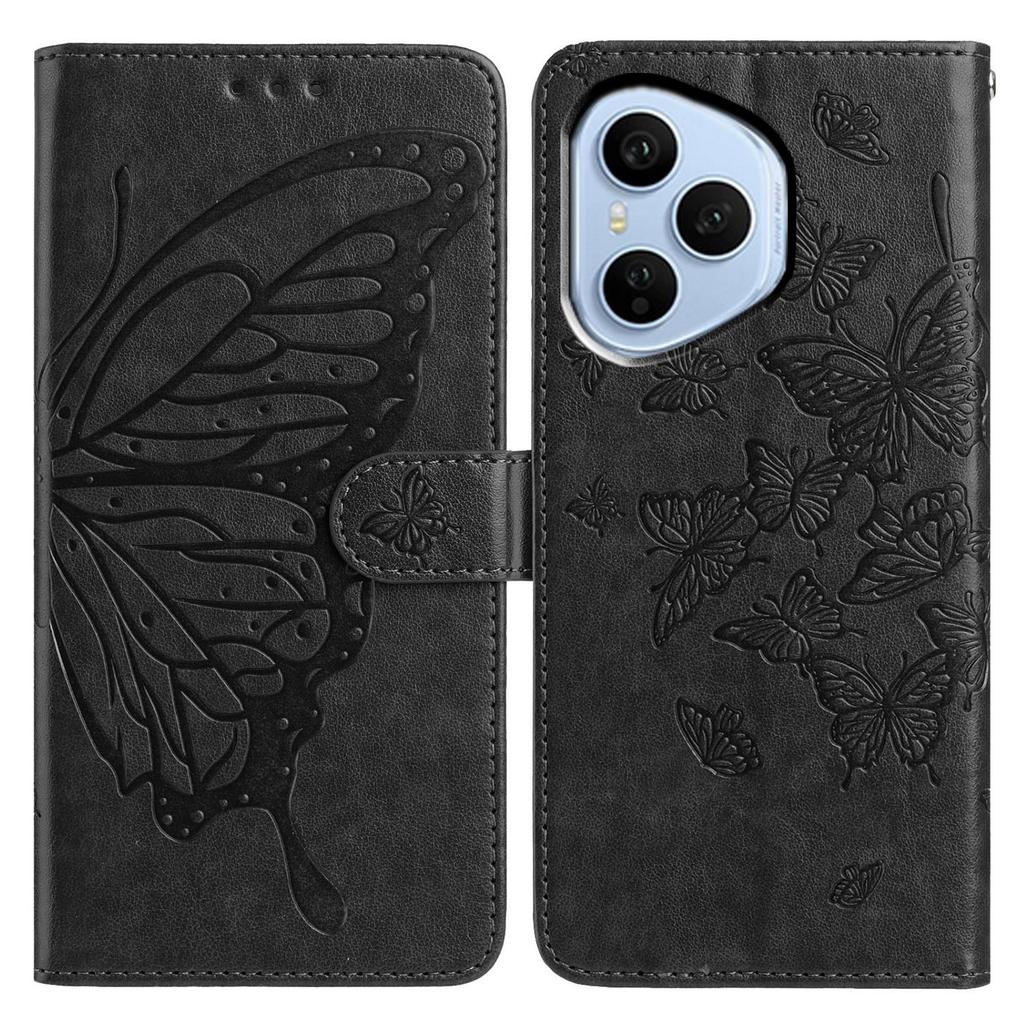 Für Honor 400 Pro 5G (Global) Hülle Schmetterling geprägt Brieftasche Ständer PU Leder Klapphandyhülle mit Riemen