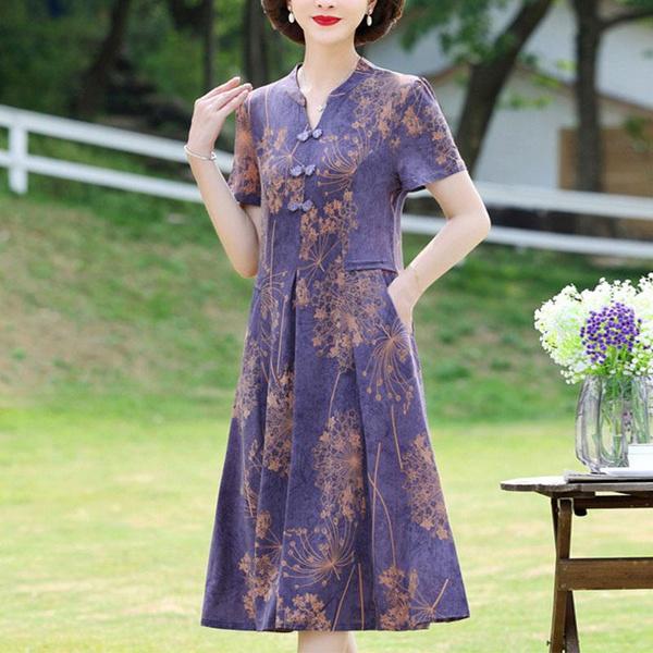 

Костюм с узкой юбкой в ​​стиле ретро для мам среднего и пожилого возраста, элитное свободное платье средней длины XL фиолетовый