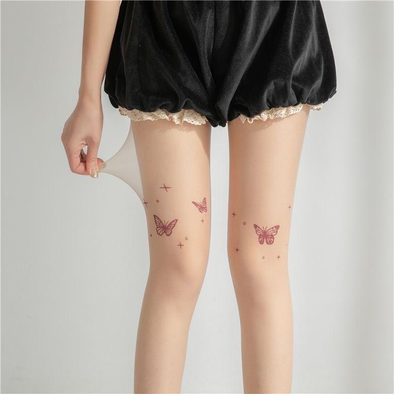 New spring and summer ultra-thin white stockings jk jacquard love stockings meat-through lace sexy pantyhose black silk
