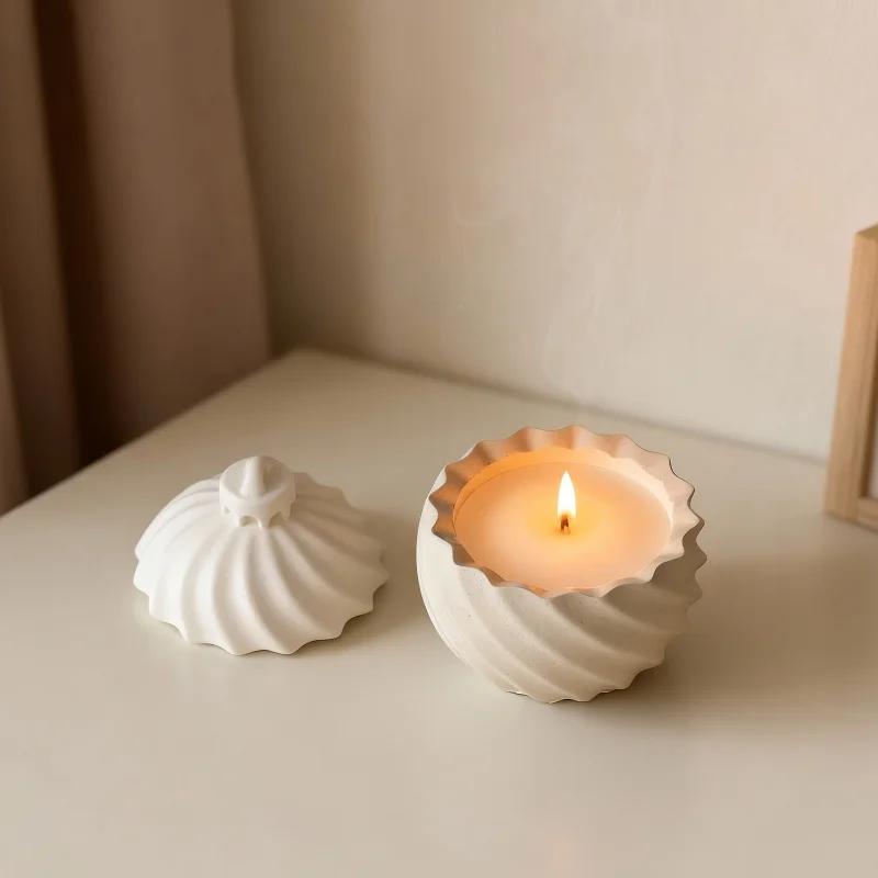Stripe Candle Jar Silicone Mold DIY Relief Storage Box With Lid Cement Gypsum Resin Molds Handmade Festival Desktop Ornaments