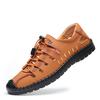 2025 summer new men's casual trendy men's shoes Korean version of versatile round head flat bottom soft leather trendy shoes hole shoes