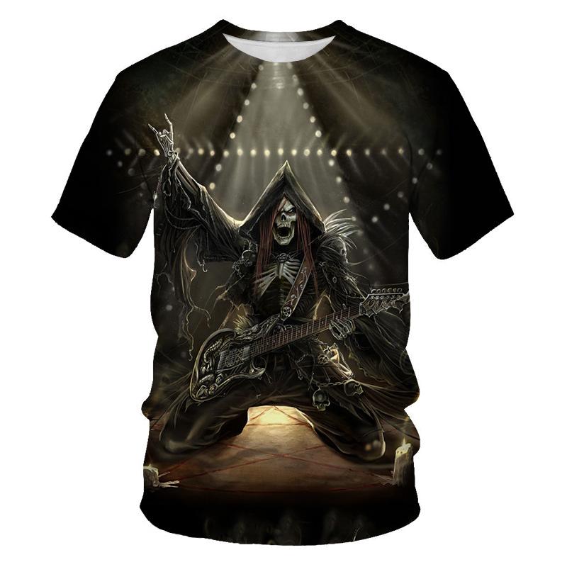 Summer Round Neck 3D Skeleton Print Top Fashionable Casual Short Sleeved Men's T-shirts