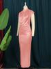 AM211217 High Waist Red Midi Evening Dress - Solid Color, Elegant Style