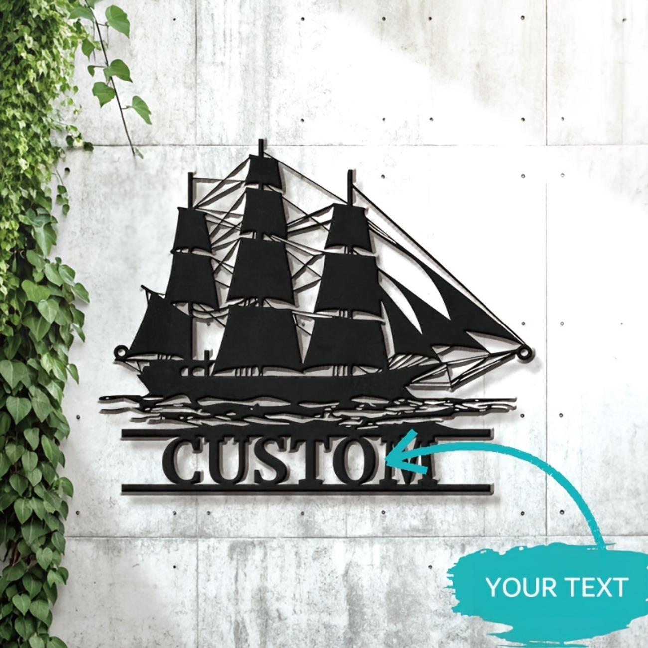 

Custom Nautical Ship Silhouette Metal Sign Personalized Wall Art Home Office Coastal Vintage Durable Decor S чёрный