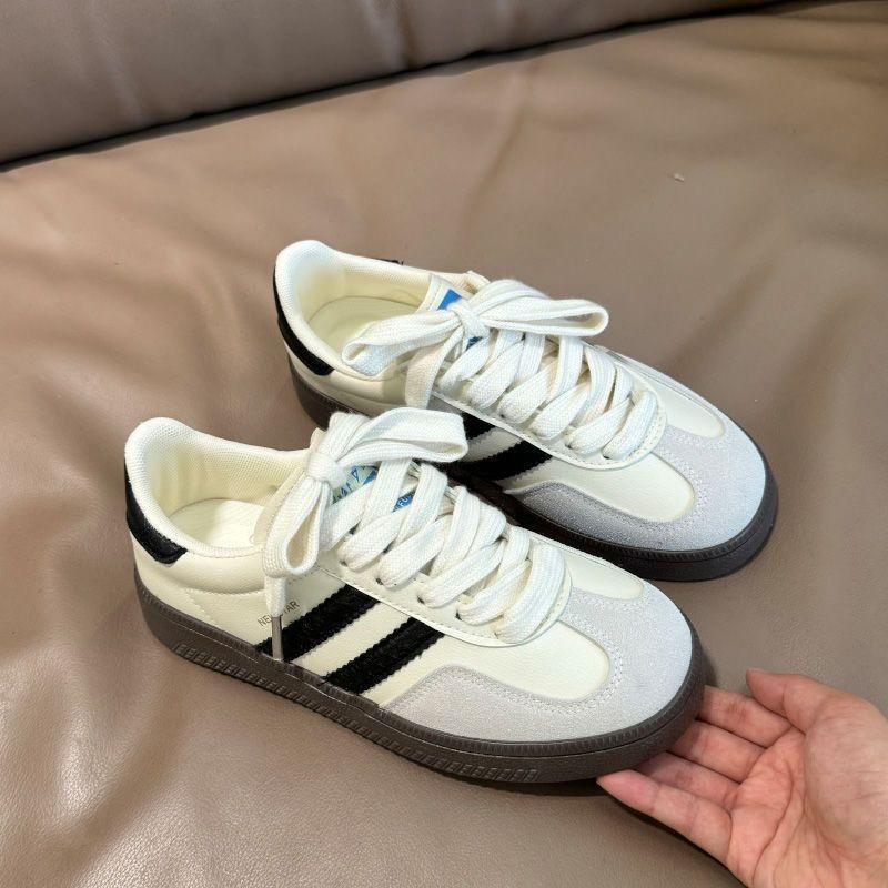 Damen Retro Low-Top Sneaker Color Block Schnürung Lässige Trainer Atmungsaktive Flache Schuhe für den täglichen Gebrauch
