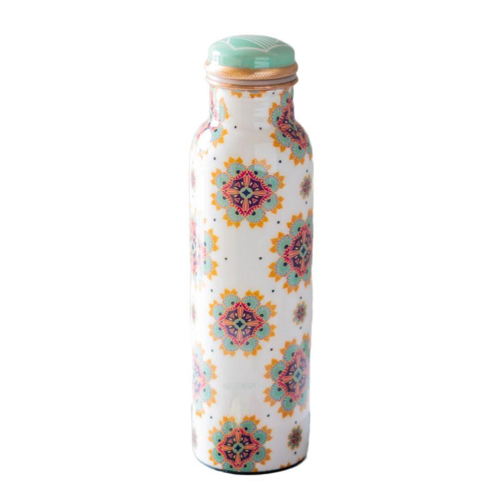 Festive Pure Copper Bottle (White) 1000ML | 99.8% Pure Copper | Ayurvedic Health Benefits | Leak-Proof & Durable | Handcrafted by Rural Artisans