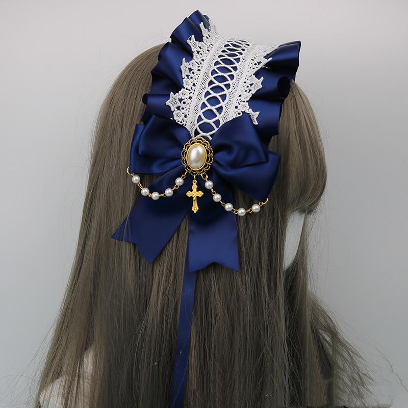 Lolita Maid Headdress Gothic Dark Angel Cross Lace Bow Headband Sweet  Cosplay Head Wrap Anime Hair Accessories