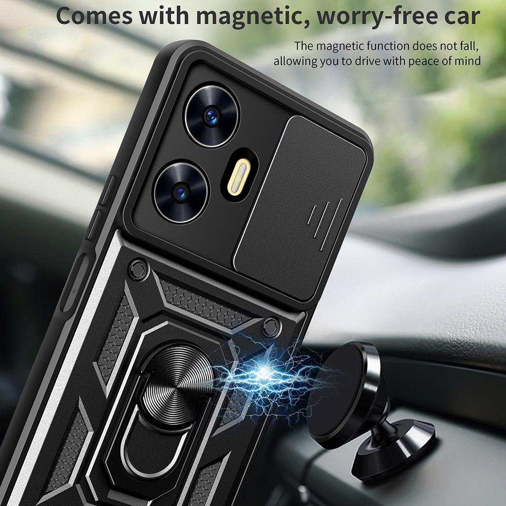 For Realme C55 4G Kickstand Phone Case Slide Camera Protection PC+TPU Car Mount Phone Cover