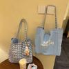 Red Casual Checked Canvas Bag Women's Large Capacity Letter Shoulder Tote Bag Double Sided Back Commuter Bag