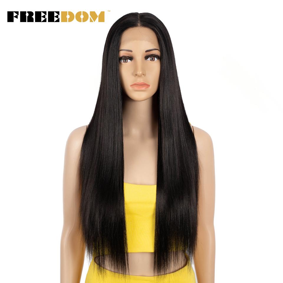 FREEDOM Synthetic Lace Front Wigs For Women Ombre Brown Blonde Wig Straight Lace Wig 28 Inch Heat Resistant Fantasy Cosplay Wigs