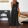 Fashion Summer Spring Solid Color Print Sleeveless POLO Neck Casual Dresses