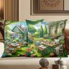 Enchanting Garden Scene Printed Cushion Covers Decor Accents Polyester Pillowcase, Sofa Decorative Cushion Cov Headboard Pillow