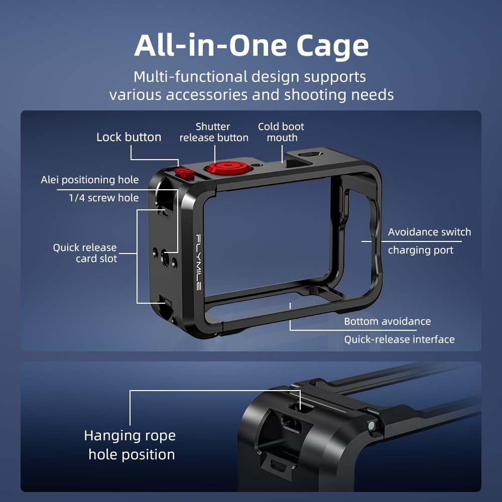 Taoricup DJI Osmo Action 6 Rámový držák Klec Ochranný rám Příslušenství Ochranný kryt pro DJI Osmo Action 6 Akční Jednostránková Černá Kamera,