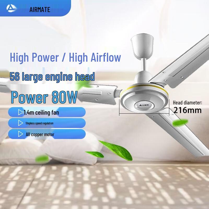 Airmate 56-inch Household Ceiling Fan with All-Copper Motor CN plug (adapter included)