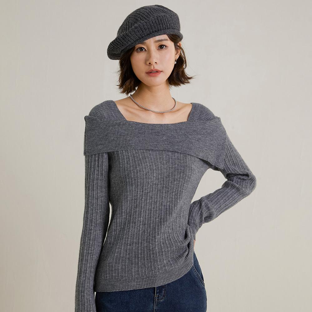 Laengsseon Ls_Gray Square Neck Knit Top