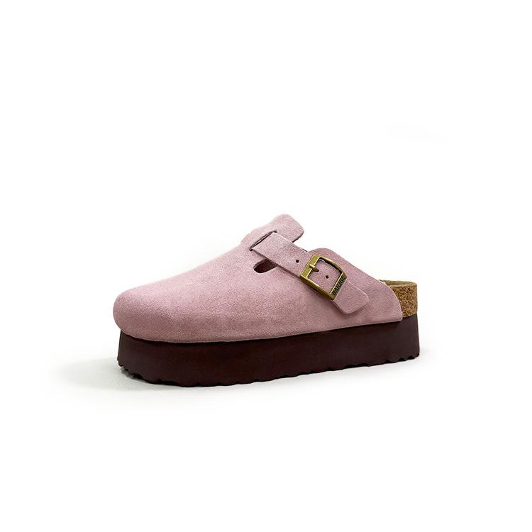 

Женские кожаные клоги Sangpo с пробковой поддержкой свода стопы, тапочки с толстой подошвой, увеличивающие рост на 6 см, для ношения на улице. 35