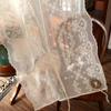 Cortina de globo de hilo bordado de tul, cortinas de globo enrollables de lino ligero, cortinas opacas ajustables con lazo, bolsillo para barra de ventana con persiana romana