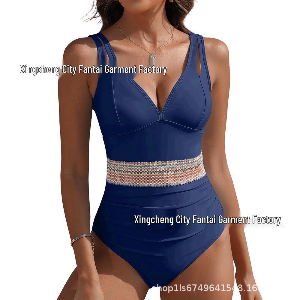 2026 European and American Women s Sexy Cut-Out Backless One-Piece Swimsuit with Adjustable Straps Small темно-синий