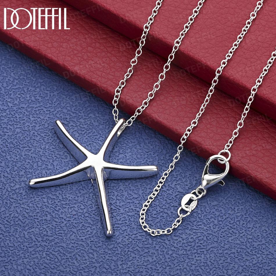 

925 Sterling Silver Star Pendant Necklace Fashion Jewelry 45CM
