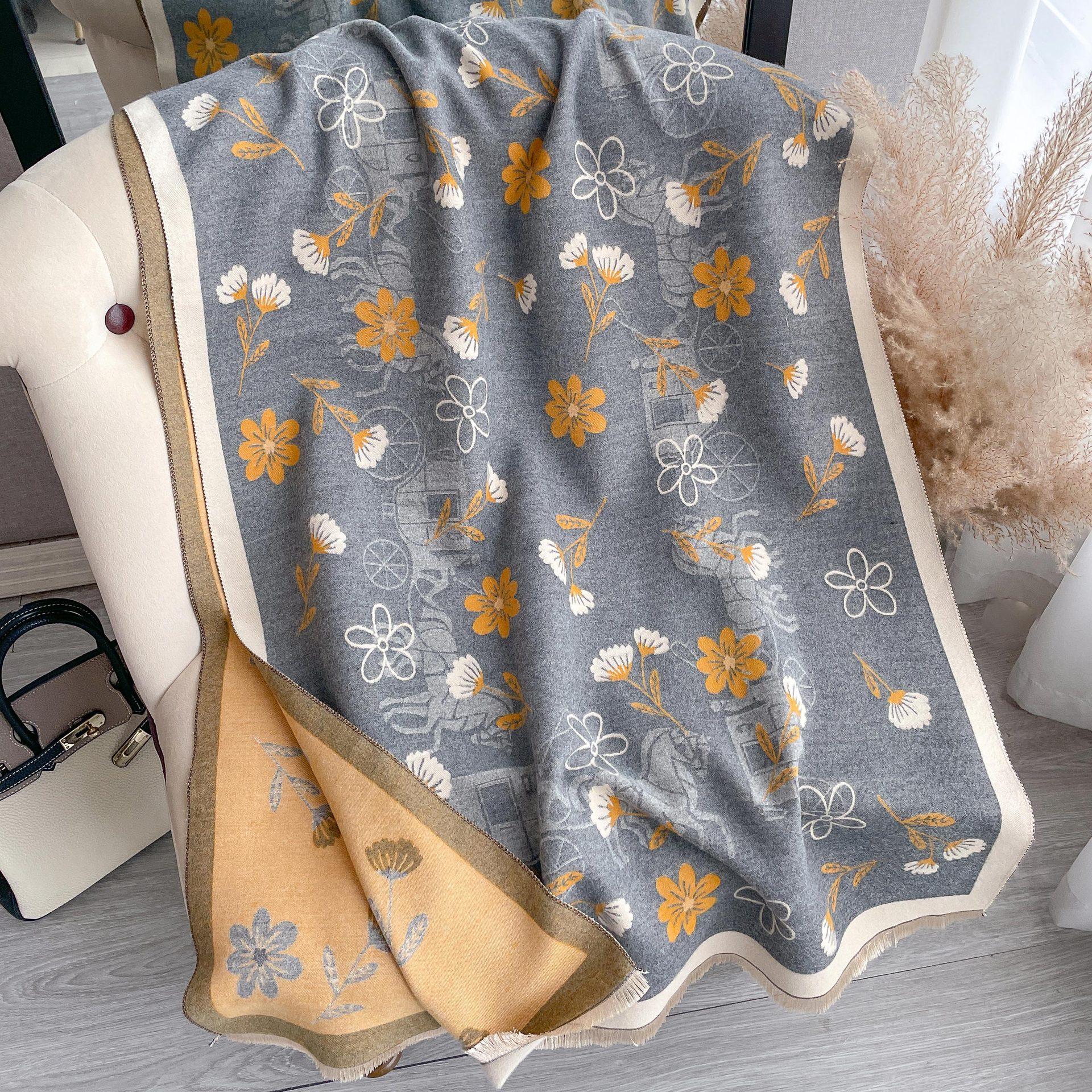 

Double-Sided Printing Fashion Imitation Cashmere Scarf Women S Thickened Fashion Student Shawl Korean Version Scarf To Keep Out The Cold 190*65cm