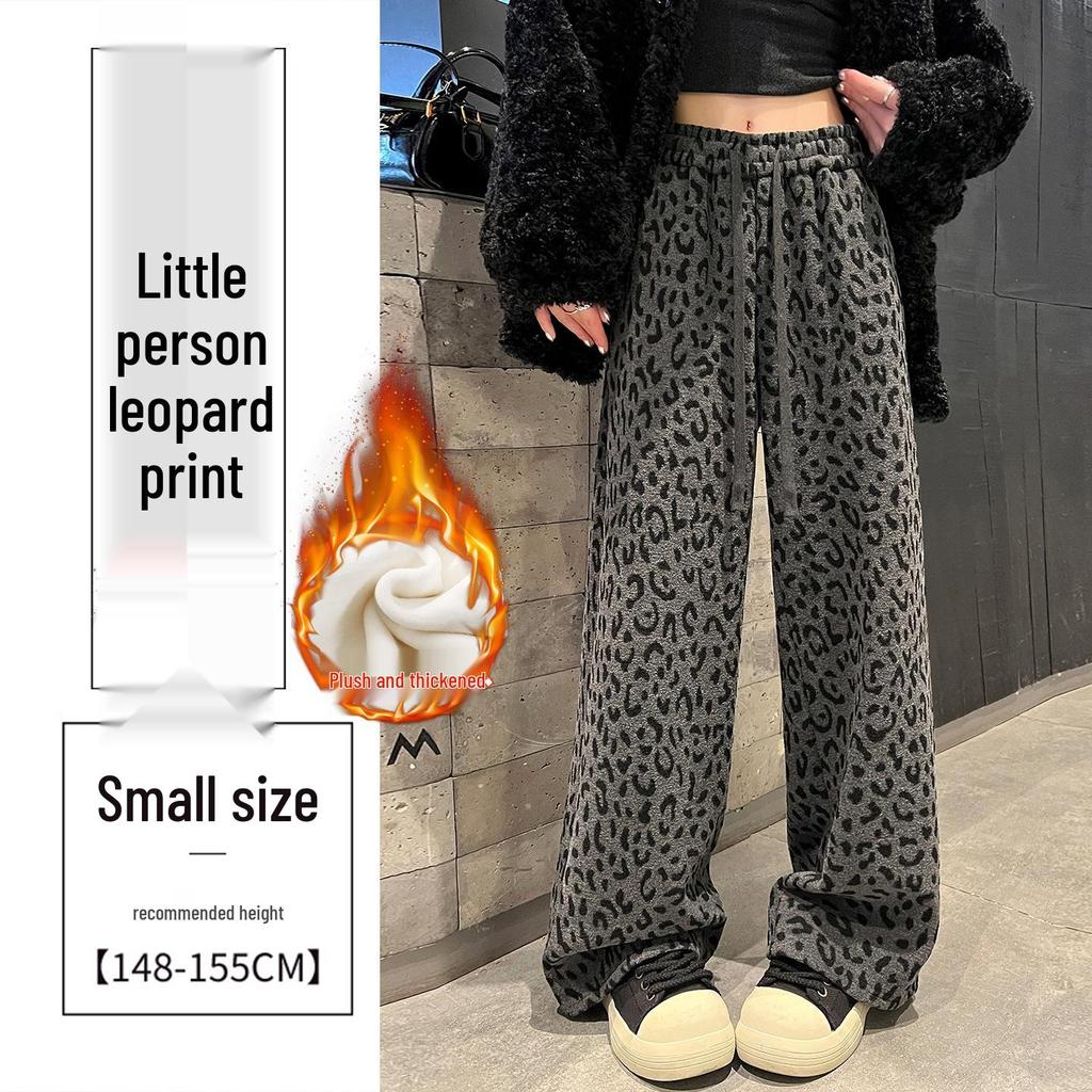 2025 A/W Women's High Waist Leopard Print Velvet Pants - Slimming Wide Leg Style