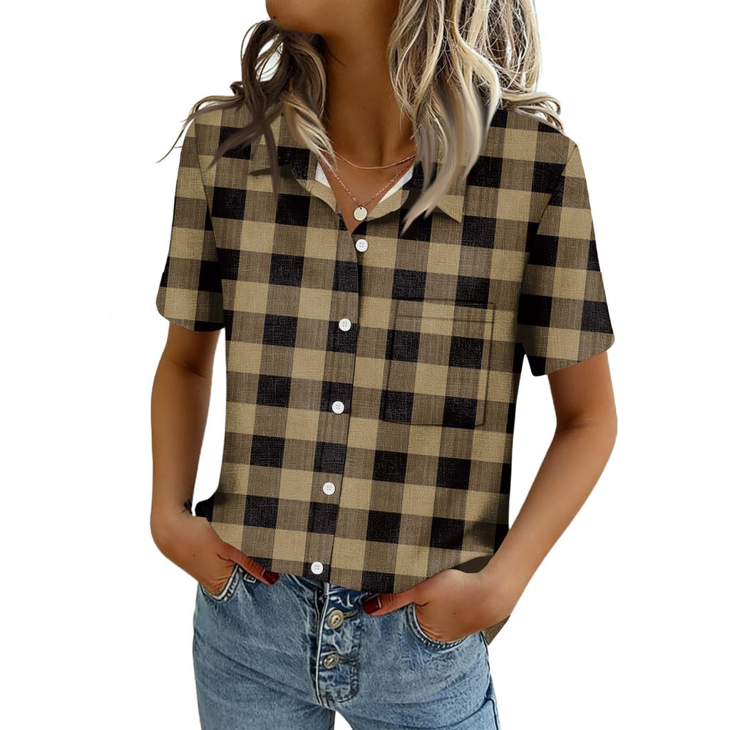 Women Blouses Short Sleeve Button Down Shirts Business Casual Dressy Work Tops Summer Spring Clothes