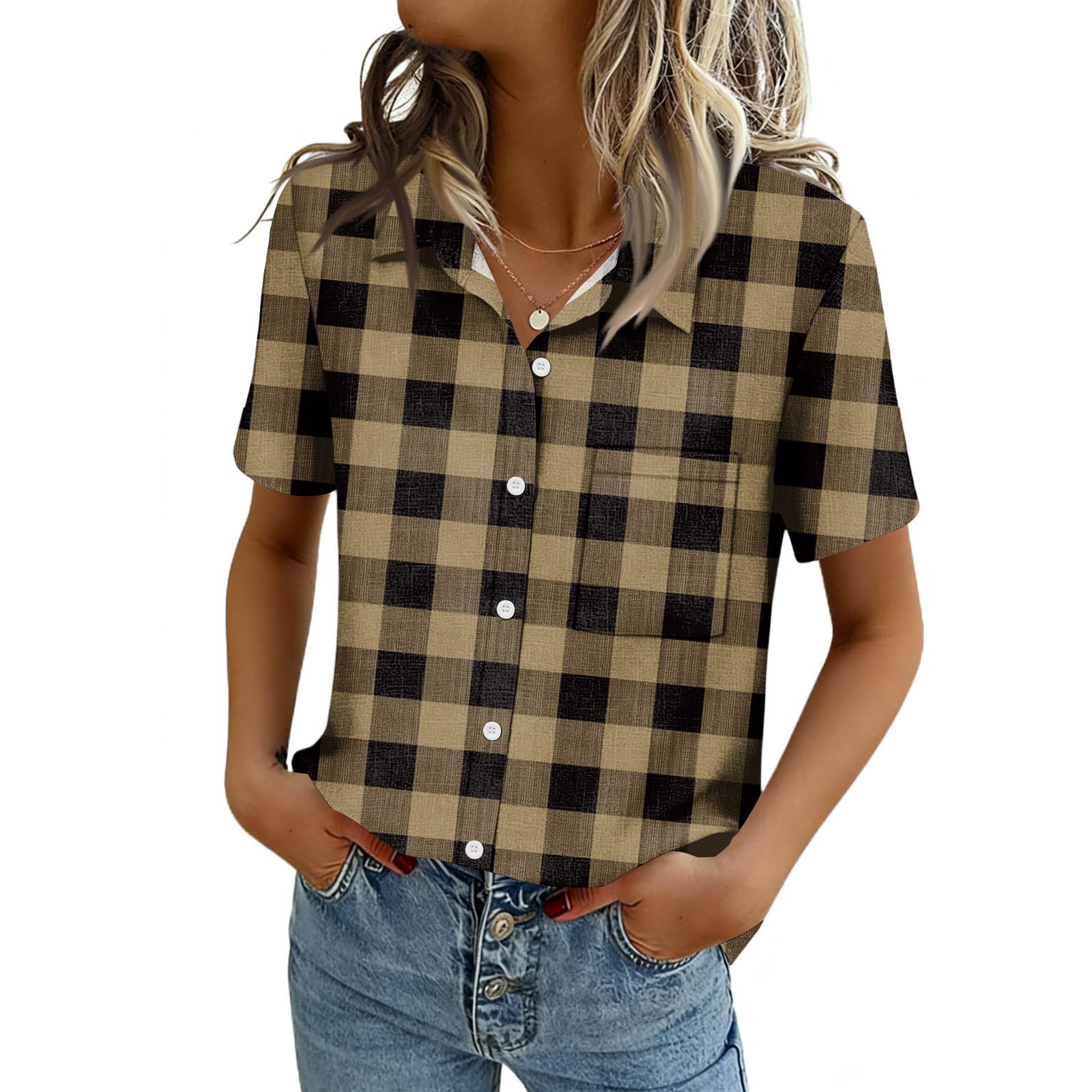 

Женские блузки с коротким рукавом, рубашки на пуговицах, деловые повседневные нарядные рабочие топы, летняя весенняя одежда S хаки