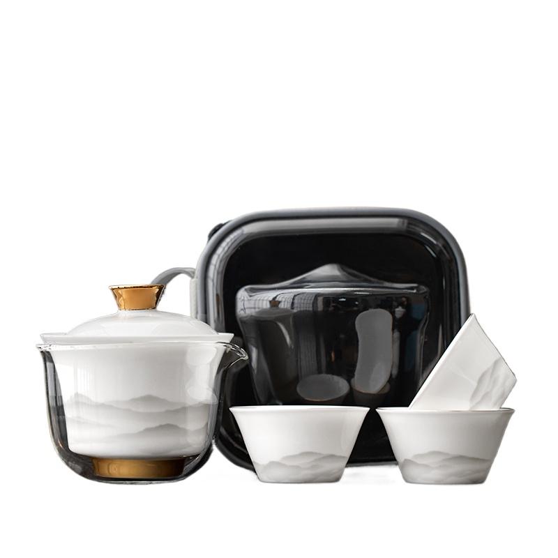 Goat Jade Porcelain Travel Tea Set Portable Quick Cup One Person Drinking Outdoor Camping Gear Outdoor Carrying Bag