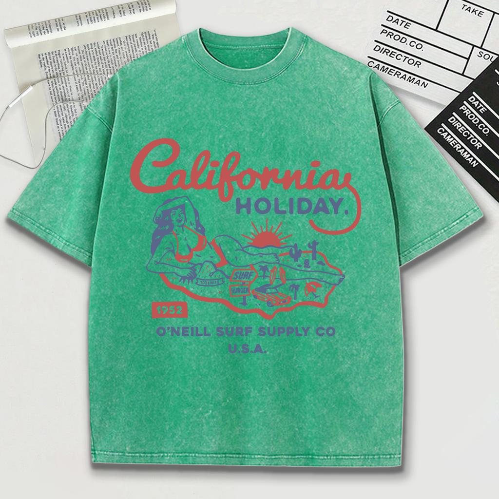 Holiday O'Neill Surf Supply Usa Washed T Shirt Men Summer Tops Trendy Loose Short Sleeve Unisex Soft Cotton Streetwear