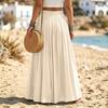 Women Elastic Waist Long Skirt Cotton Linen Blend Bohemian Style Maxi Skirt with Vintage Waist Chain for Casual Holiday Beachwear