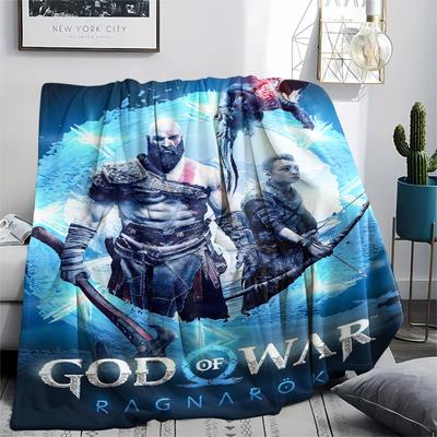1Pc God of War Print Flannel Blanket, High Quality Comfortable for All Seasons, Home Decor, Warmth and Comfort, Perfect for Christmas Gifts