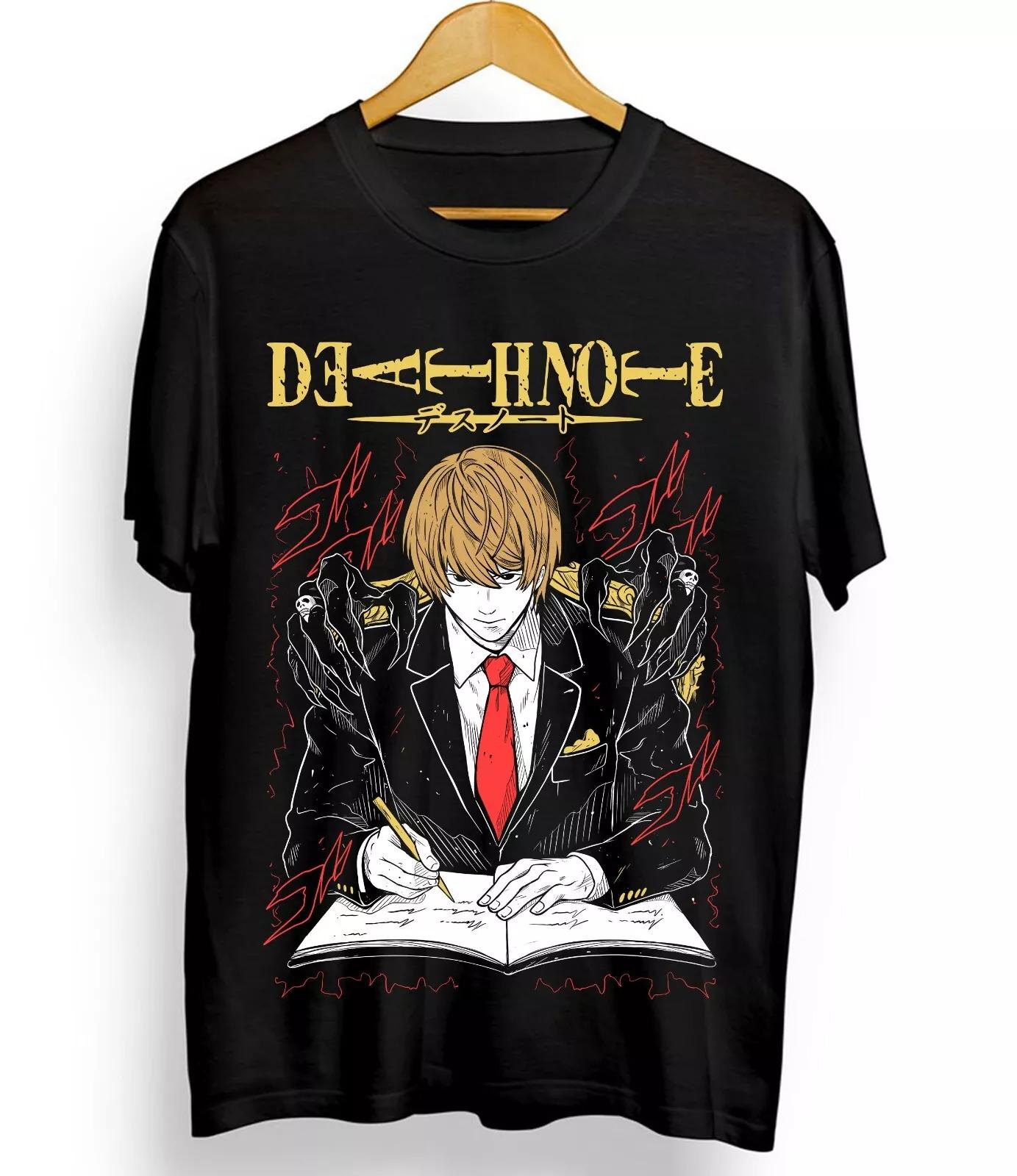 

Kira Ryuk T-Shirt Death Note L Manga Strip Horror Anime Black Tee Shirt All Size 4XL