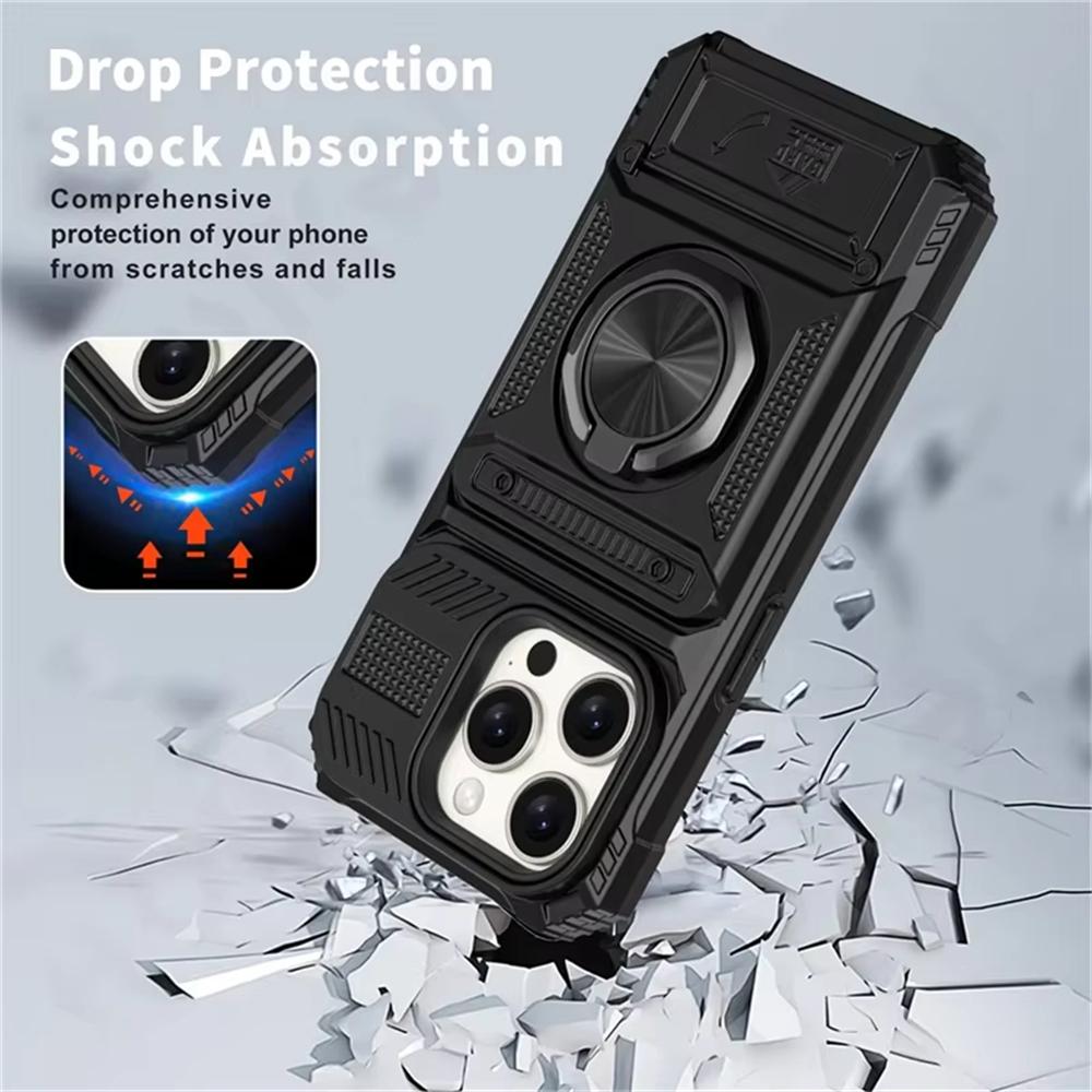 Heavy Duty Drop Shockproof Rotated Ring Kickstand Phone Cases For iPhone 17 16 14 13 15 Pro Max Plus Air Magnetic Wallet Cover
