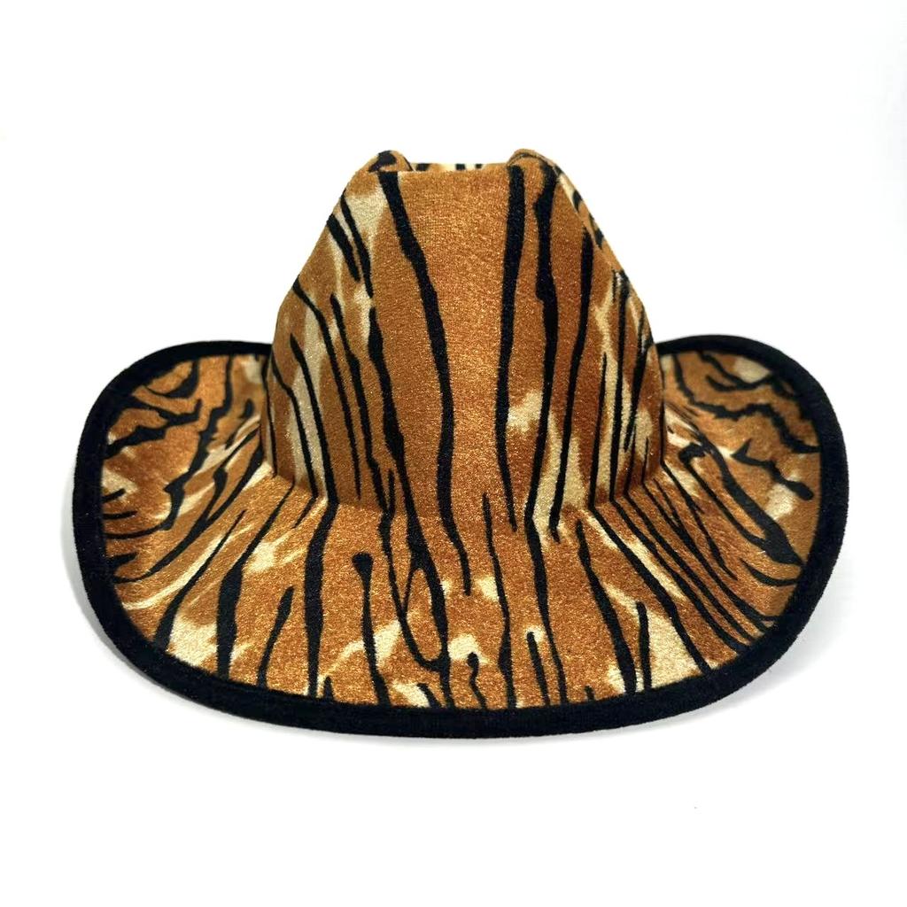 New Western Cowboy Hat Halloween Tiger Party Top Hat Zebra Double Sided Printed Decorative Jazz Hat