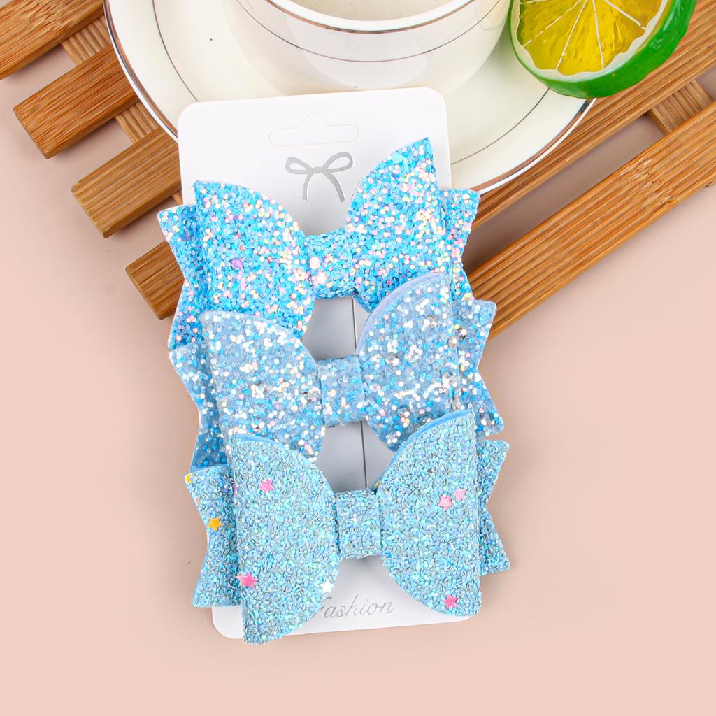 3PCS Colorful Hair Bows with Clips Cute 3'' Glitter Hair Bws Hairpin Barrettes Hair Clip Headwear Children Kids Hair Accessories