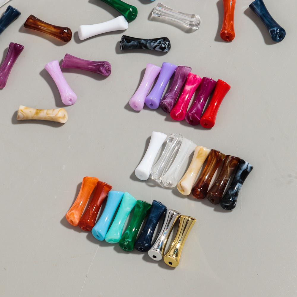 20pcs/bag Mixed Color Acrylic Thin 7x26mm Bamboo Curved Tube Loose Beads for DIY Bracelet Necklace Jewelry Craft Accessories