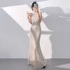 Champagne Evening Dress Women's High-end Banquet Temperament Light Luxury Niche Host Fishtail Sequined Graduation Dress High-end