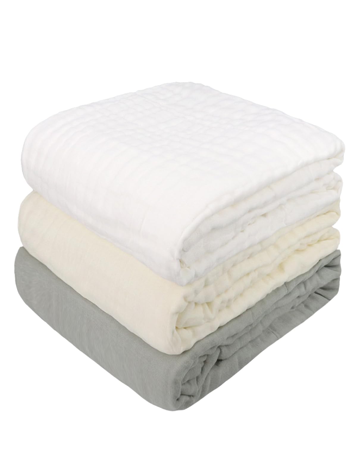 

Set of 3 Light Bath Gauze Blanket R-Style 6-Layer Gauze, 105x105cm, Large, (Gray, White, Beige) Towel, Swaddle,