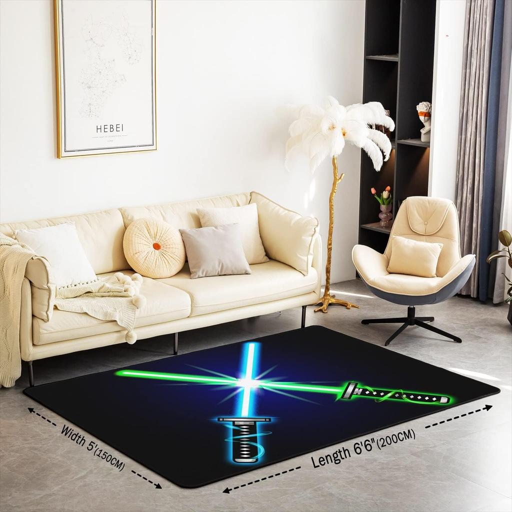 Science Fiction Lightsaber Area Rug for Living Room and Bedroom, Extra Soft Fleece Carpet, Machine Washable Light Sword Mat