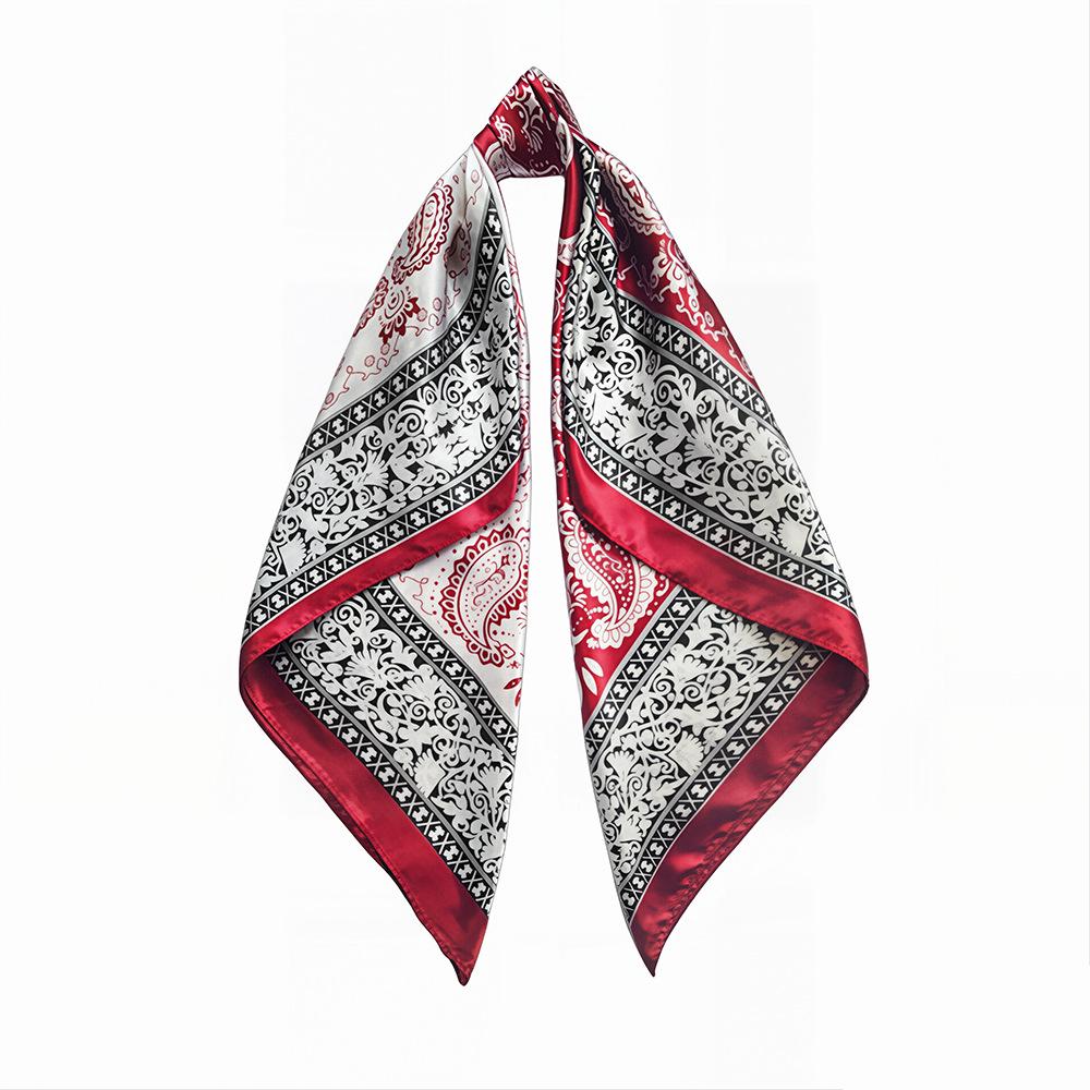 Cashew Silk Paisley Print Women's Headscarf - European & American Style Imitation Silk Color Block Large Scarf