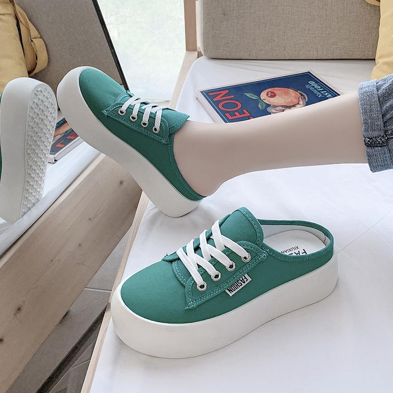 Versatile Canvas Lace-up Shoes Women Thick Soles Casual Sneakers Women Students' Heelless Breathable Lazy Women's Shoes