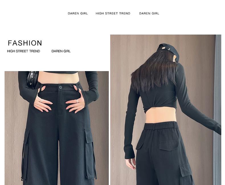 Women's High-Waisted Wide-Leg Cargo Pants with Convertible Pockets - Autumn Slimming Casual Wear