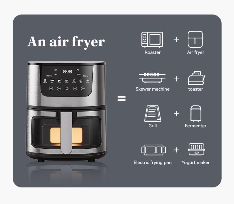 Large Capacity Stainless Steel Multi-Function Air Fryer with Viewing Window