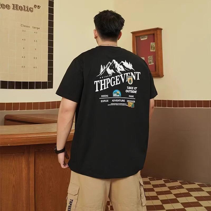 Stretch Fit Anti-wrinkle Loose Men's Short-sleeved Trend Printing Fashion Short-sleeved Top Cotton Comfortable Lightweight T-shirt