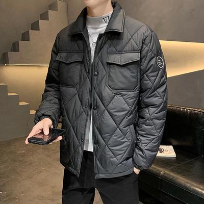 2024 Winter Men's Plus Size Quilted Jacket: Loose Fit, Solid Color, Two-Way Zipper, Warm Cotton