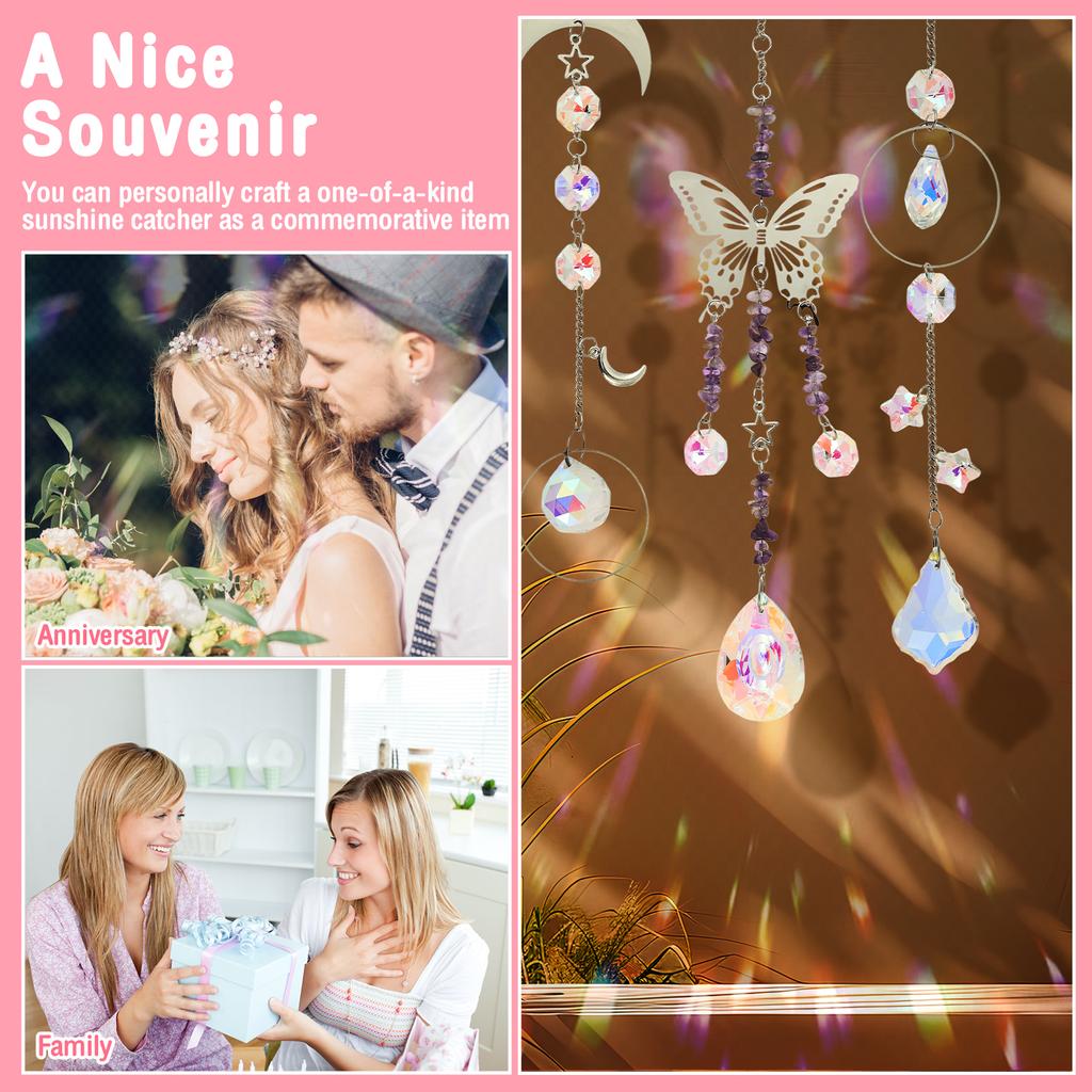 Handmade Sun Catcher Artificial Crystal Craft Set DIY Sun Catcher Wind Chime Crafts Window Suncatcher Decoration for Home Office