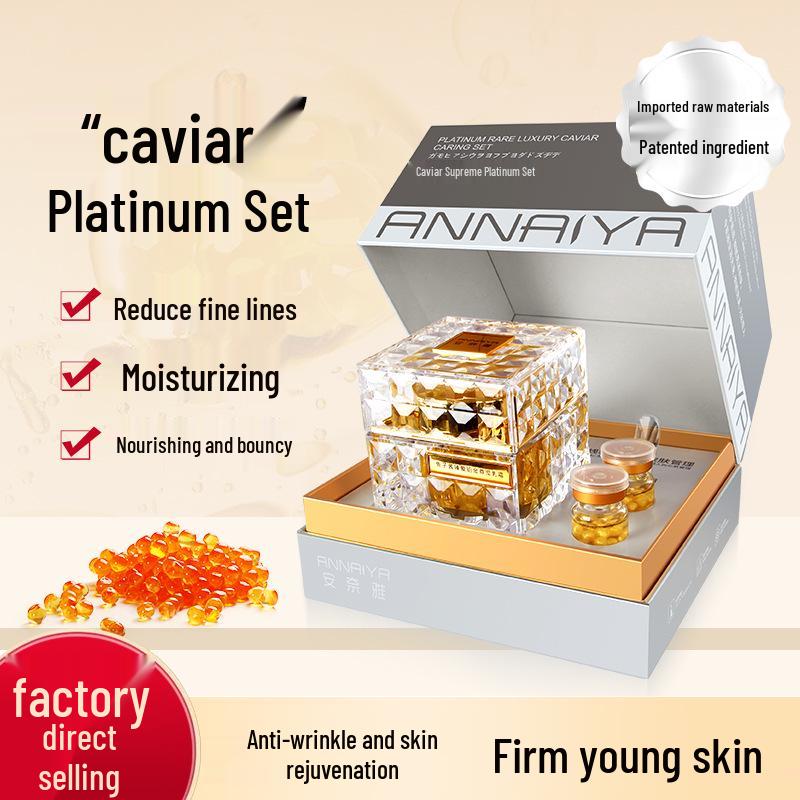 Set de Cuidado de la Piel con Caviar: Hidratante Reafirmante Antiarrugas para Líneas Finas - Crema Nutritiva, Refrescante, No Grasosa.