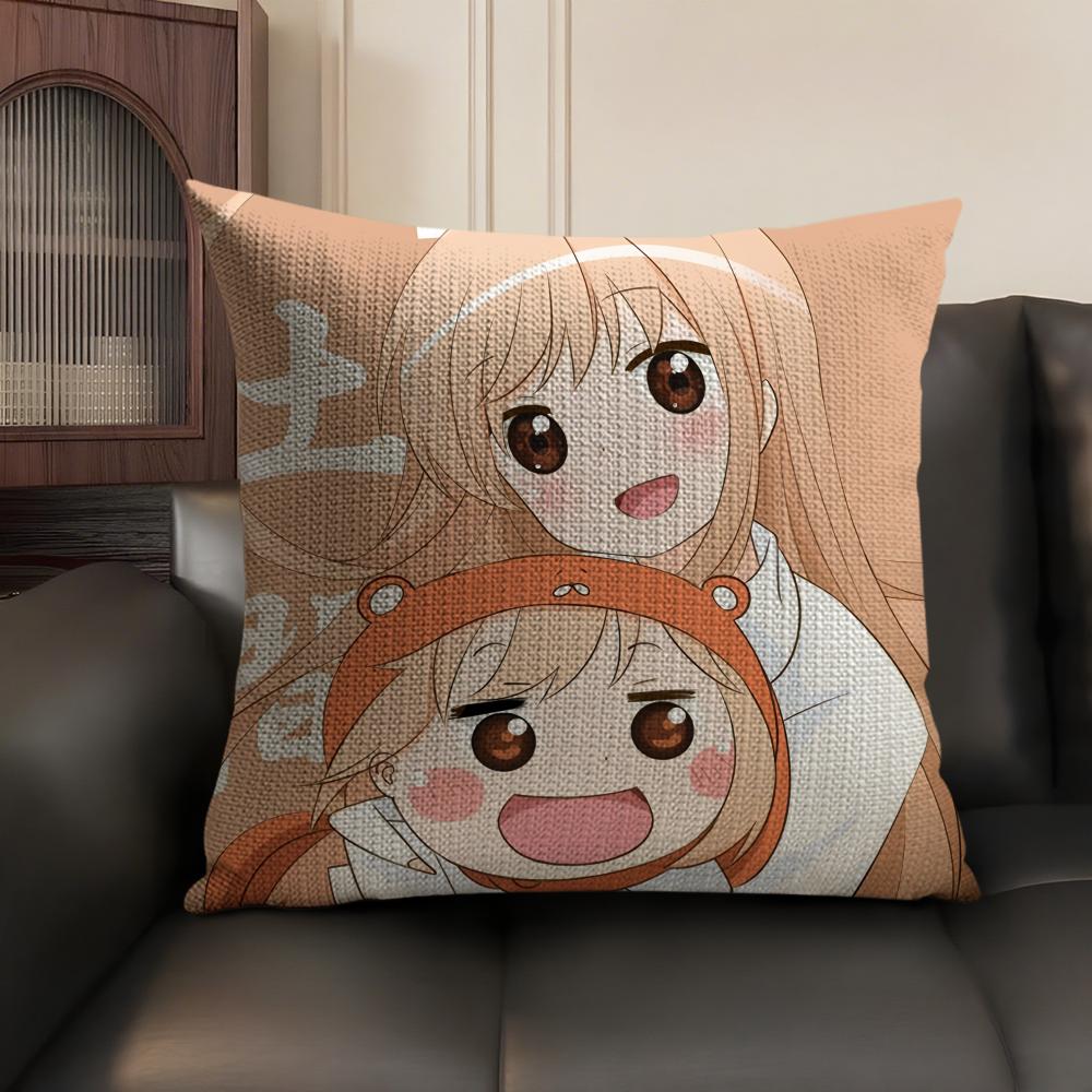 Doma U-Umaru Anime Cushion Cover Natural Linen Organic Fabric Double-Sided Printing Sofa Home Decor Gift Pillow Case